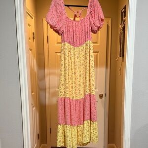 Floral Pink and Yellow Maxi Dress